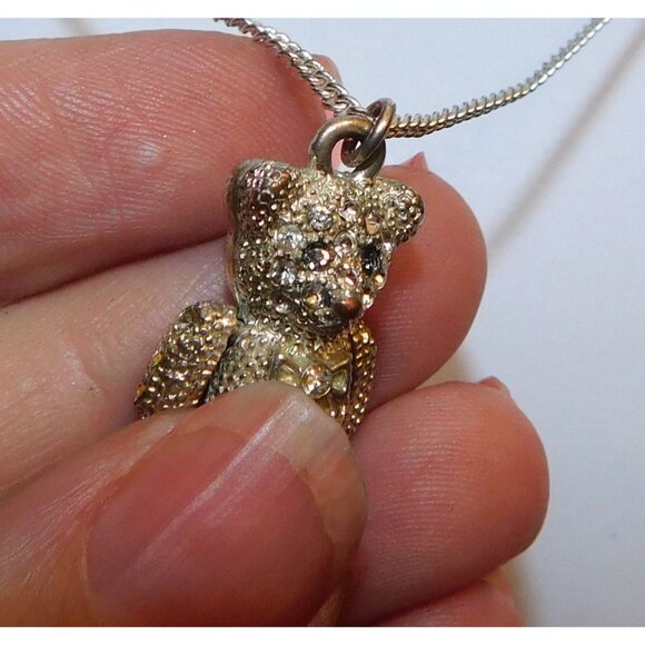 Articulated Rhinestone Bear Pendant Necklace - Picture 3 of 10